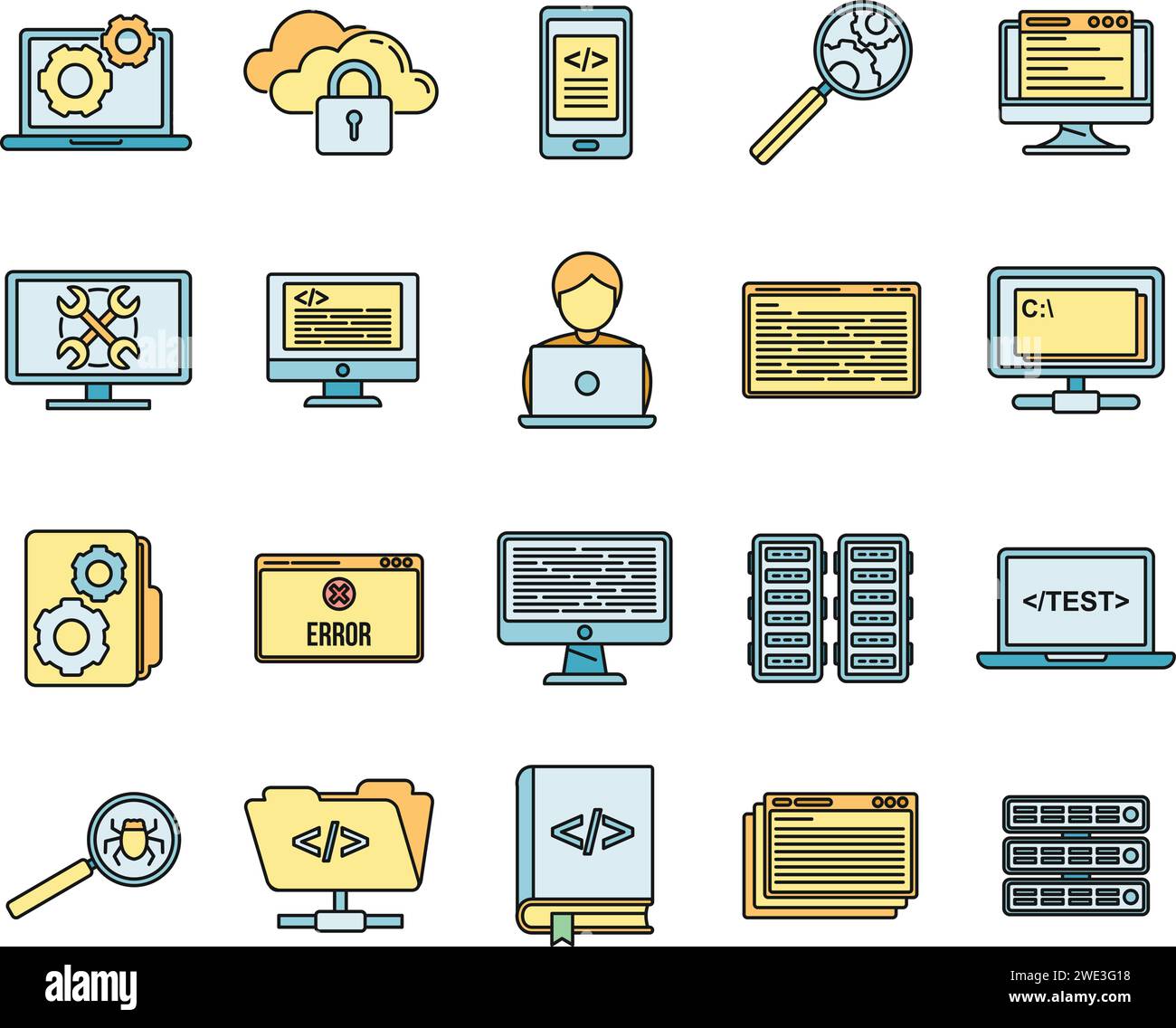 Pc testing software icons set. Outline set of pc testing software ...