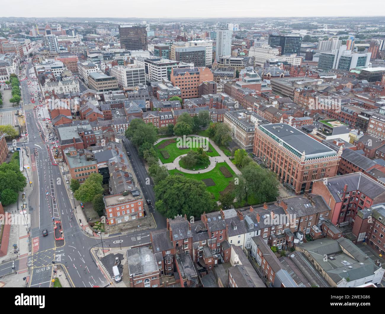 Aerial photograph of Park Square and The Headrow with the wider Leeds city centre, Yorkshire, UK Stock Photo