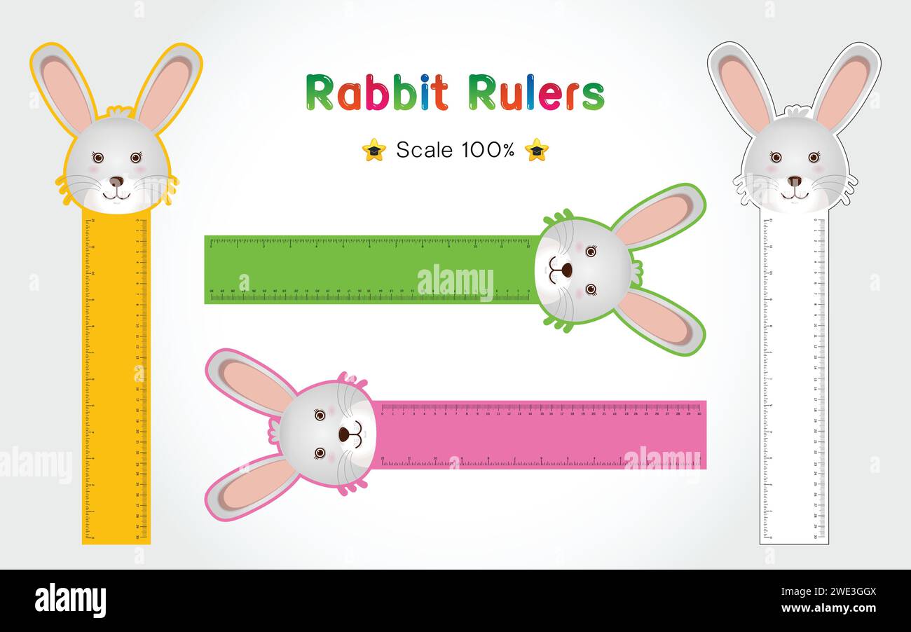 Rabbit of Rulers Inch and metric rulers. Scale for a ruler in inches and centimeters. Centimeters and inches measuring scale cm metrics indicator. Inc Stock Vector