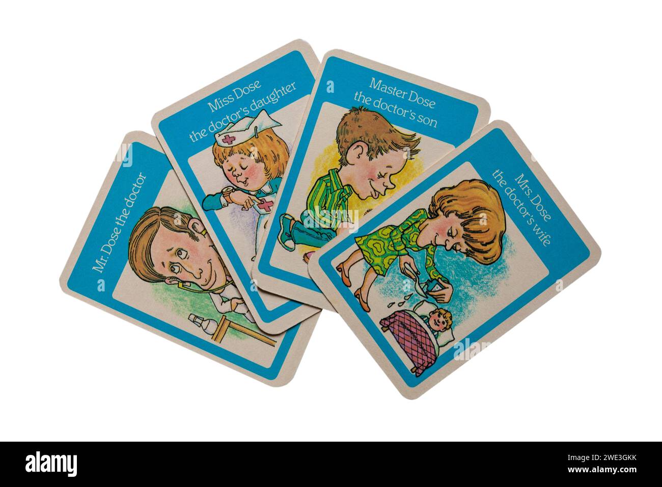 old retro Happy Families playing cards isolated on white background ...