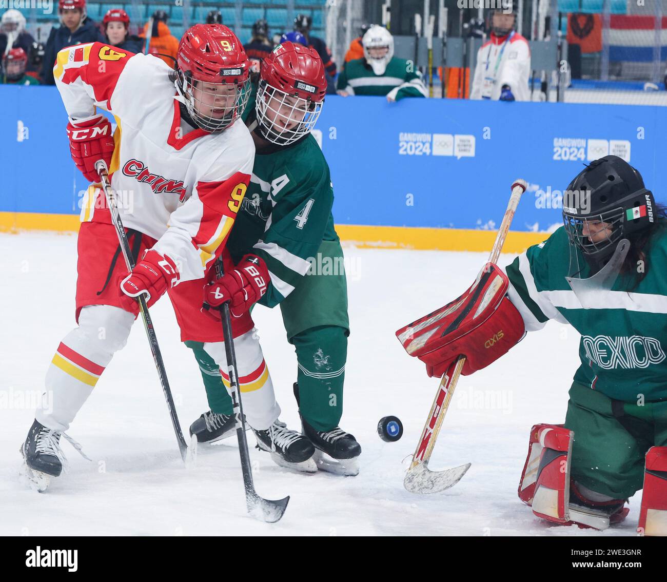 Gangneung, South Korea. 23rd Jan, 2024. Wang Jinghan (L) of China vies ...