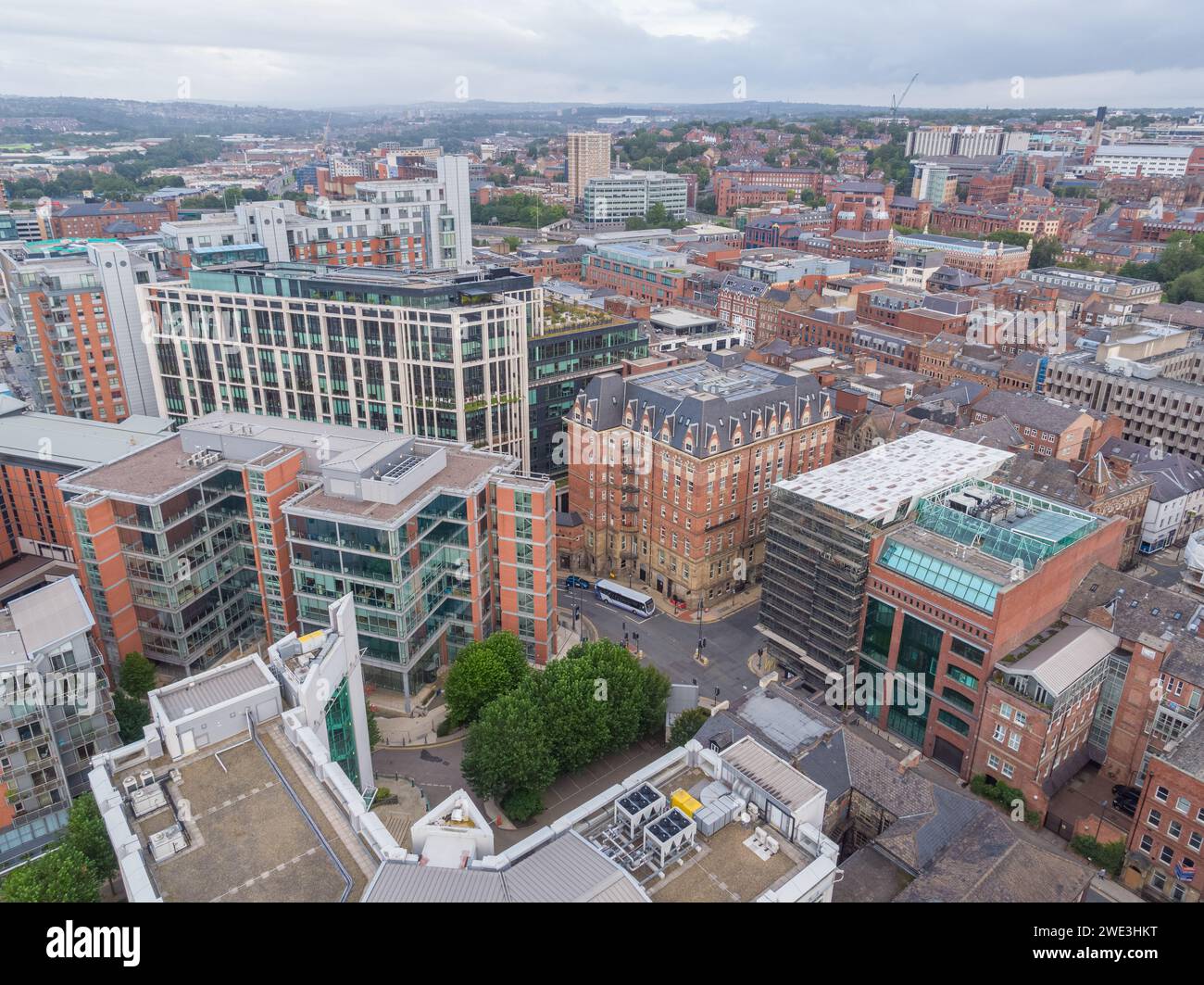 Aerial image of Central Square, Whitehall QuayLeeds city centre, Yorkshire, UK Stock Photo