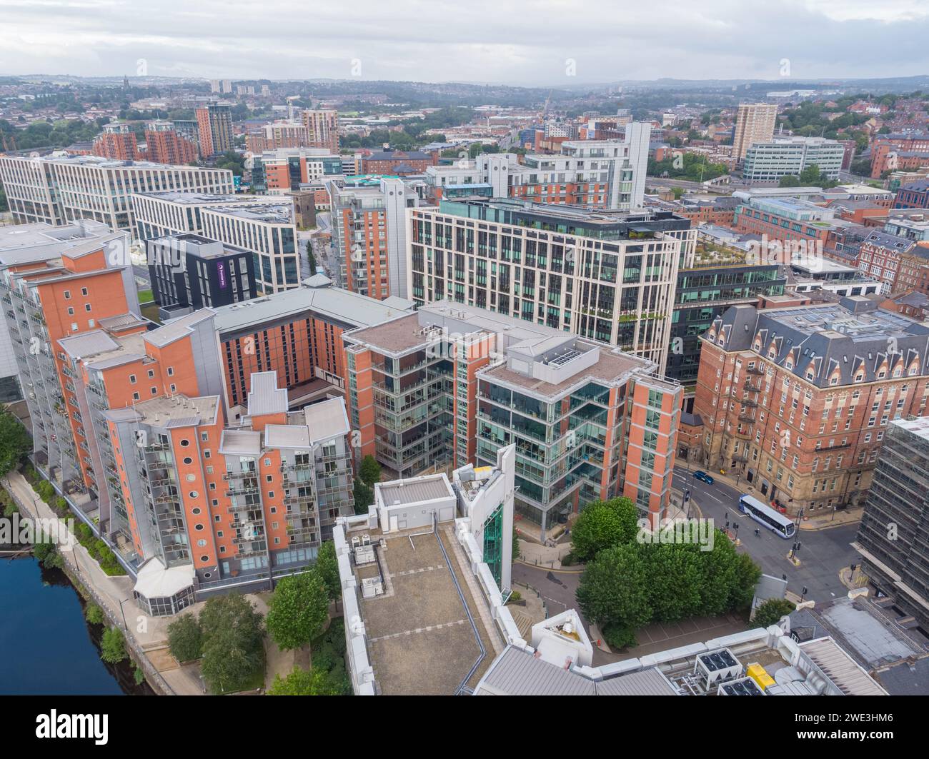 Aerial image of Central Square, Whitehall QuayLeeds city centre, Yorkshire, UK Stock Photo