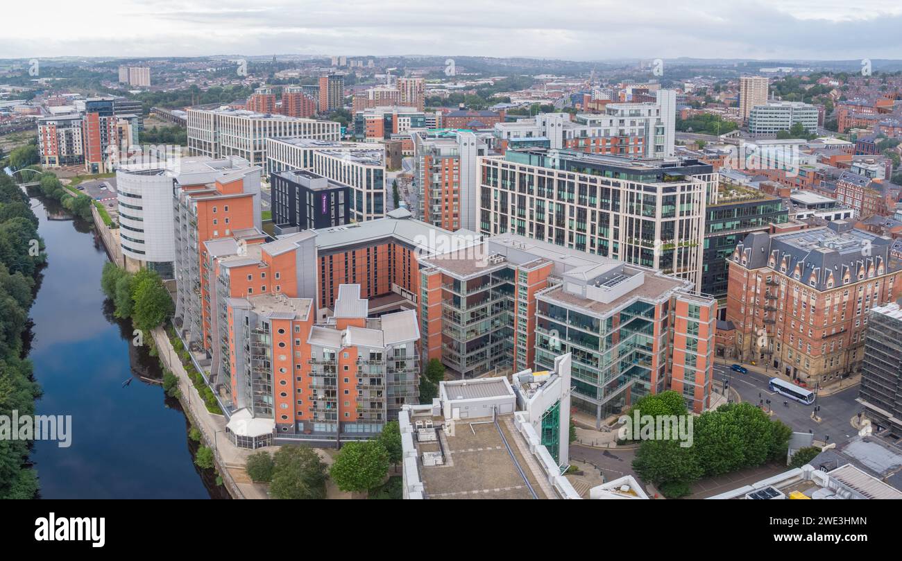 Aerial image of Central Square, Whitehall QuayLeeds city centre, Yorkshire, UK Stock Photo
