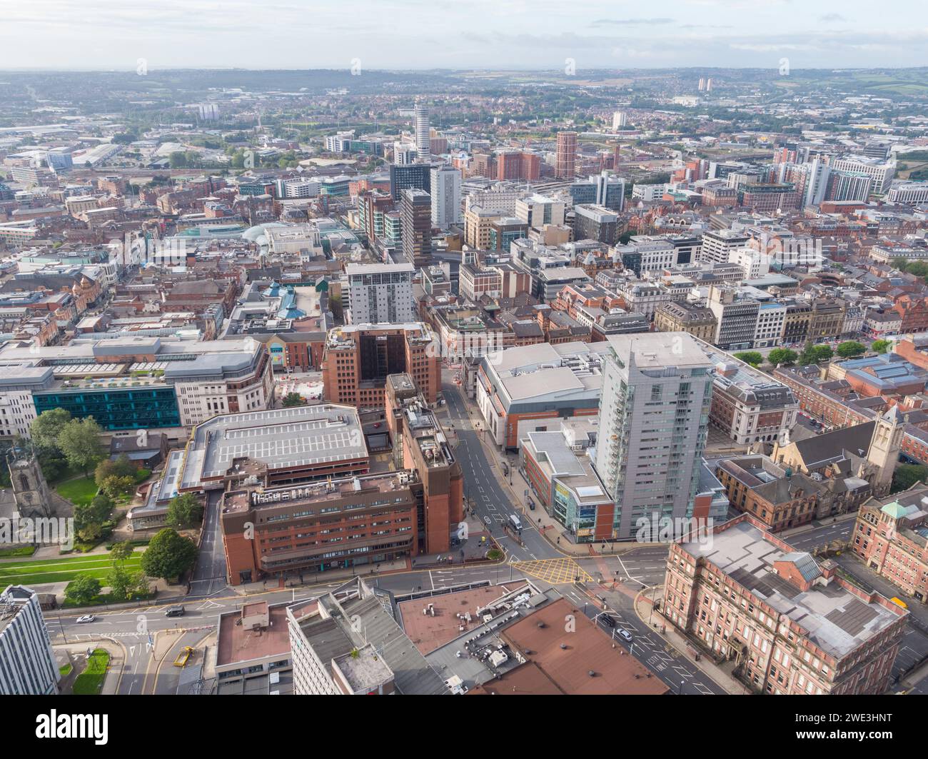 Aerial image of Leeds city centre, Yorkshire, UK taken over Merrion Way Stock Photo