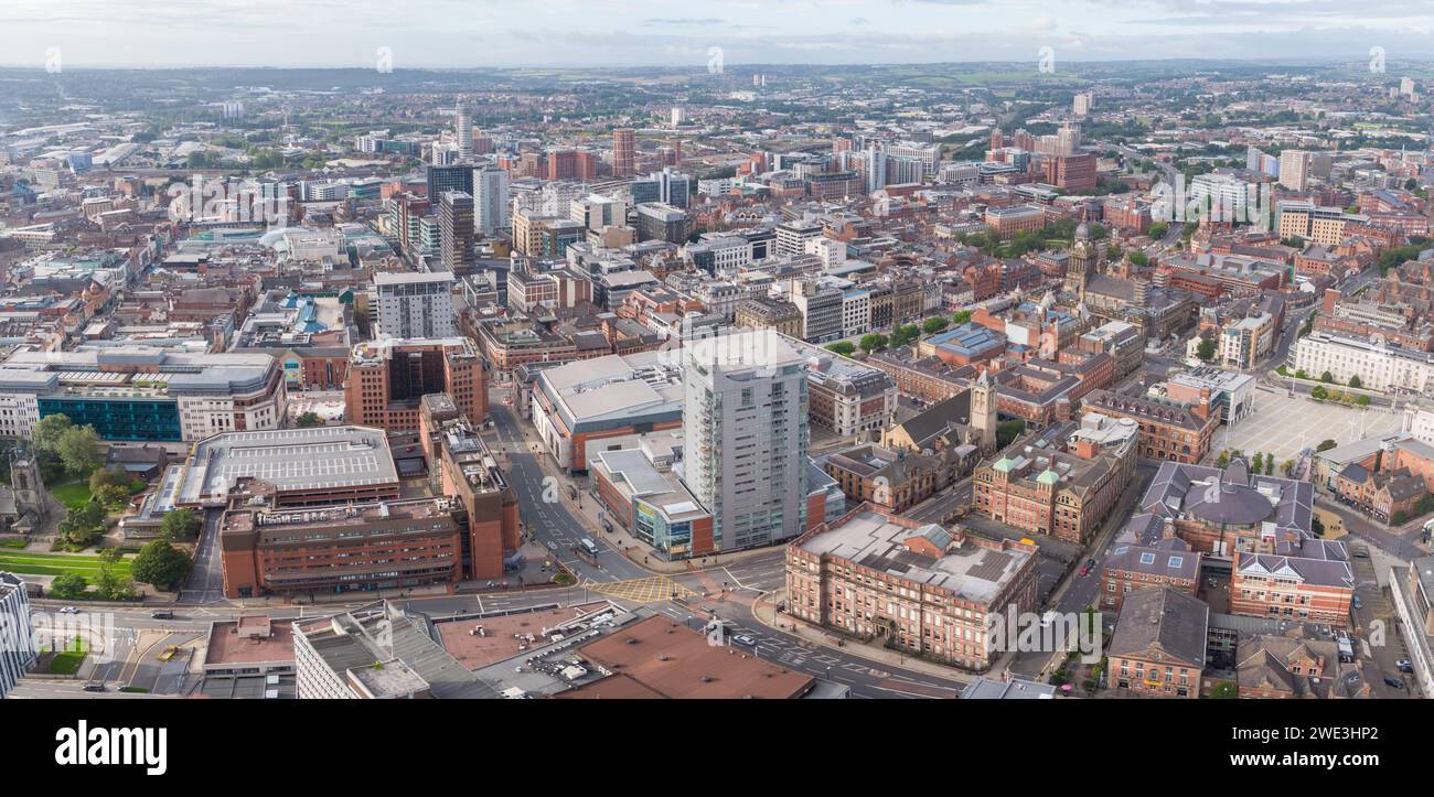 Panoramic aerial image of Leeds city centre, Yorkshire, UK taken over Merrion Way Stock Photo