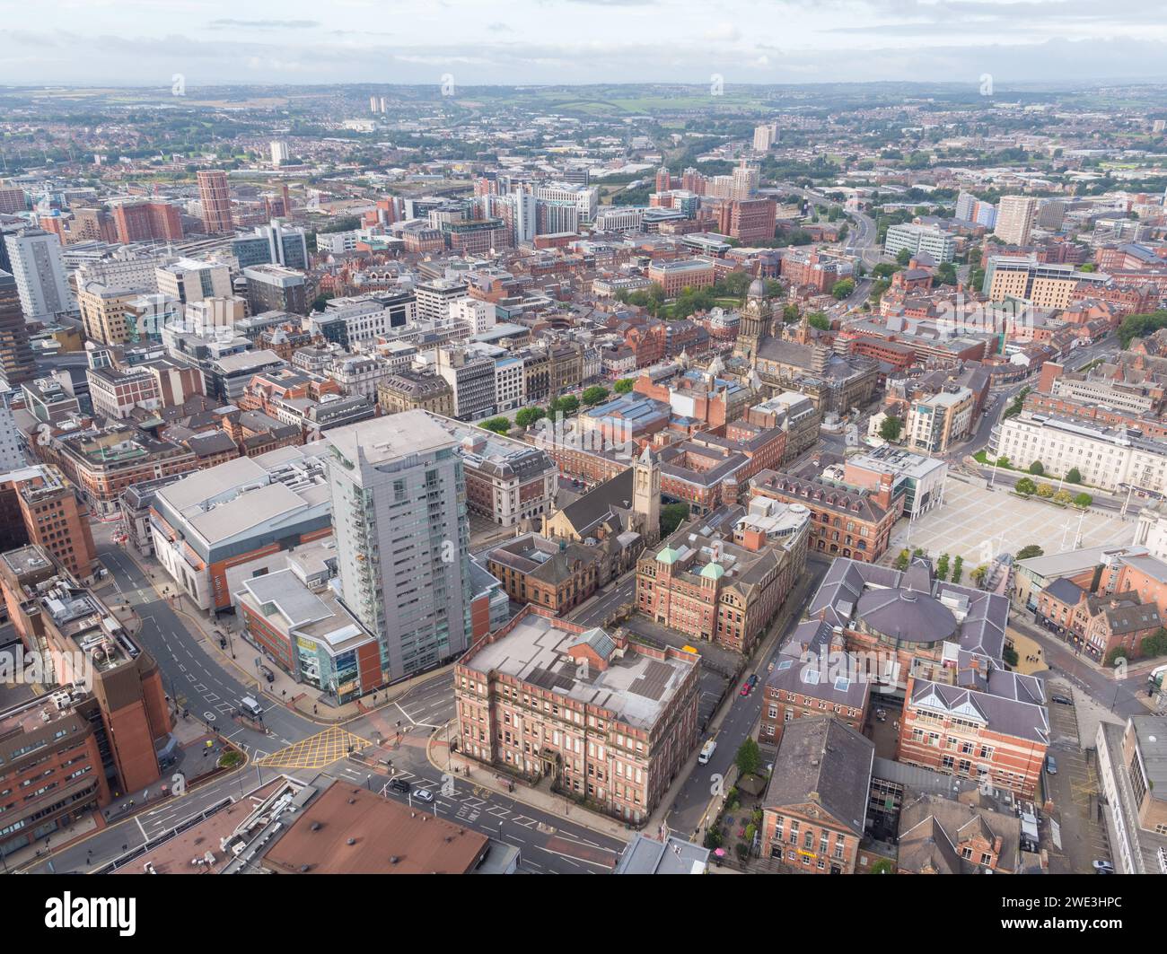 Aerial image of Leeds city centre, Yorkshire, UK taken over Merrion Way Stock Photo