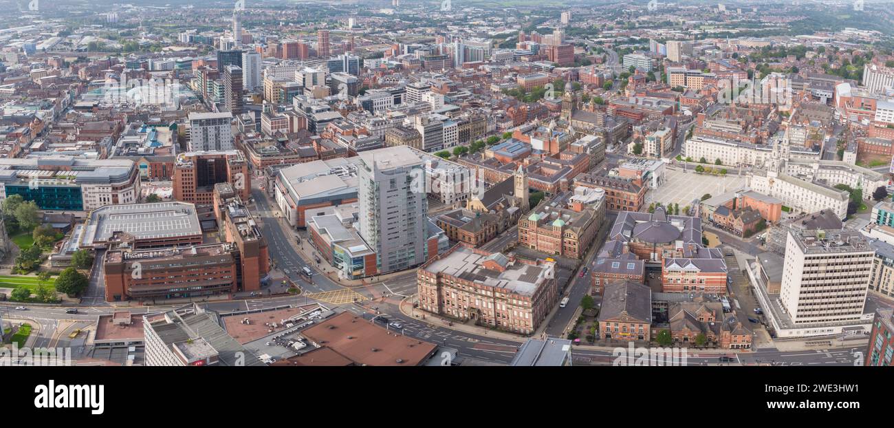 Panoramic aerial image of Leeds city centre, Yorkshire, UK taken over Merrion Way Stock Photo
