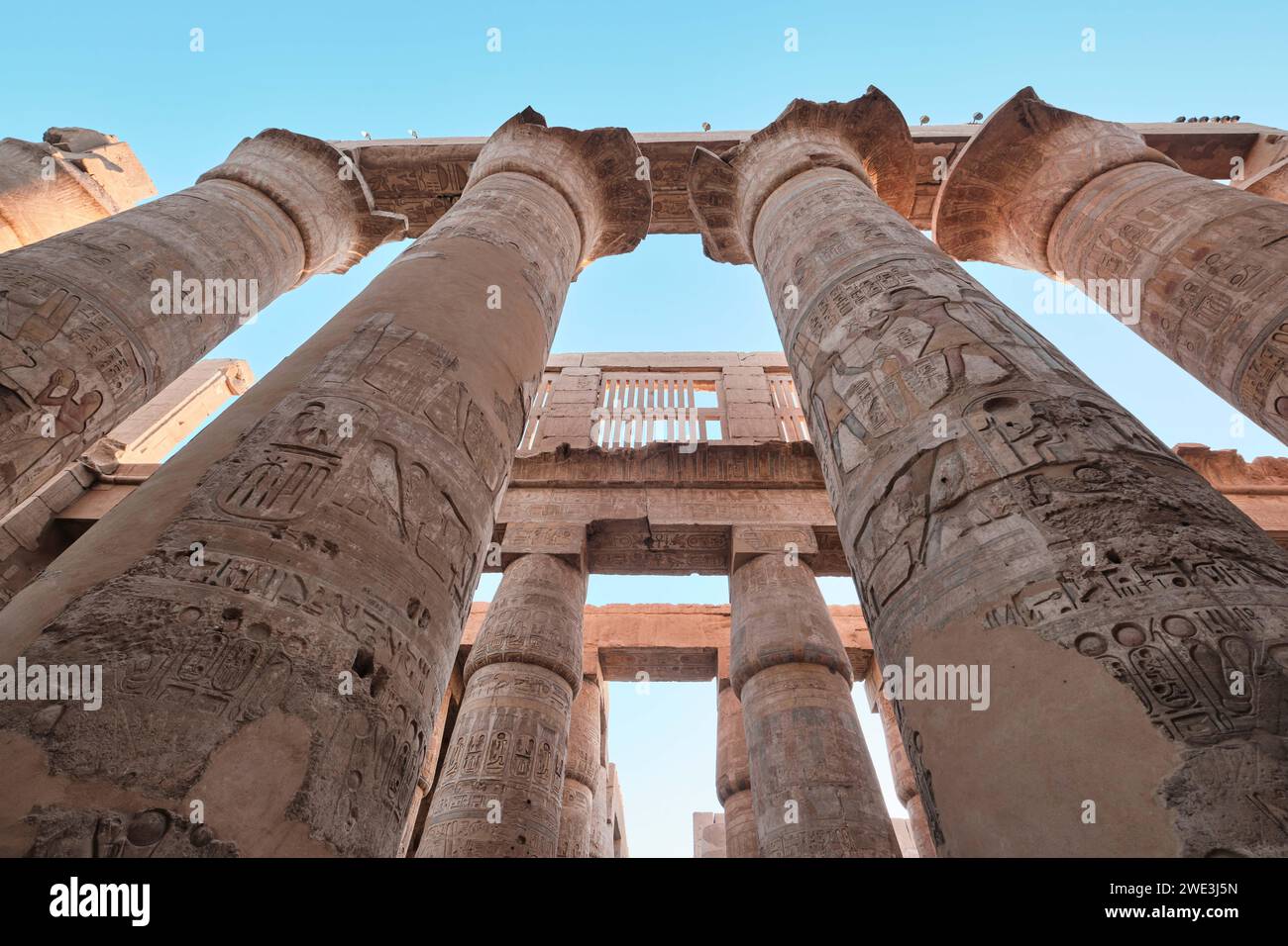 Luxor, Egypt - December 26 2023: Hypostyle Hall with huge columns in Karnak temple Stock Photo