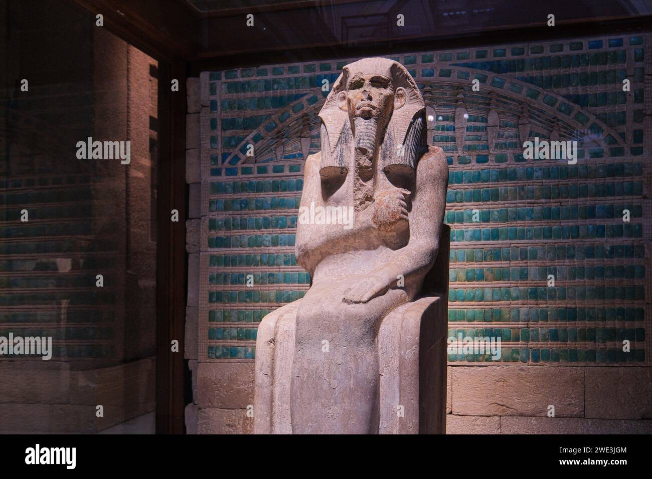 Cairo, Egypt - January 2, 2024: Egyptian civilization, Old Kingdom, Dynasty III. Statue of Pharaoh Gioser (Djoser) from Saqqara Stock Photo