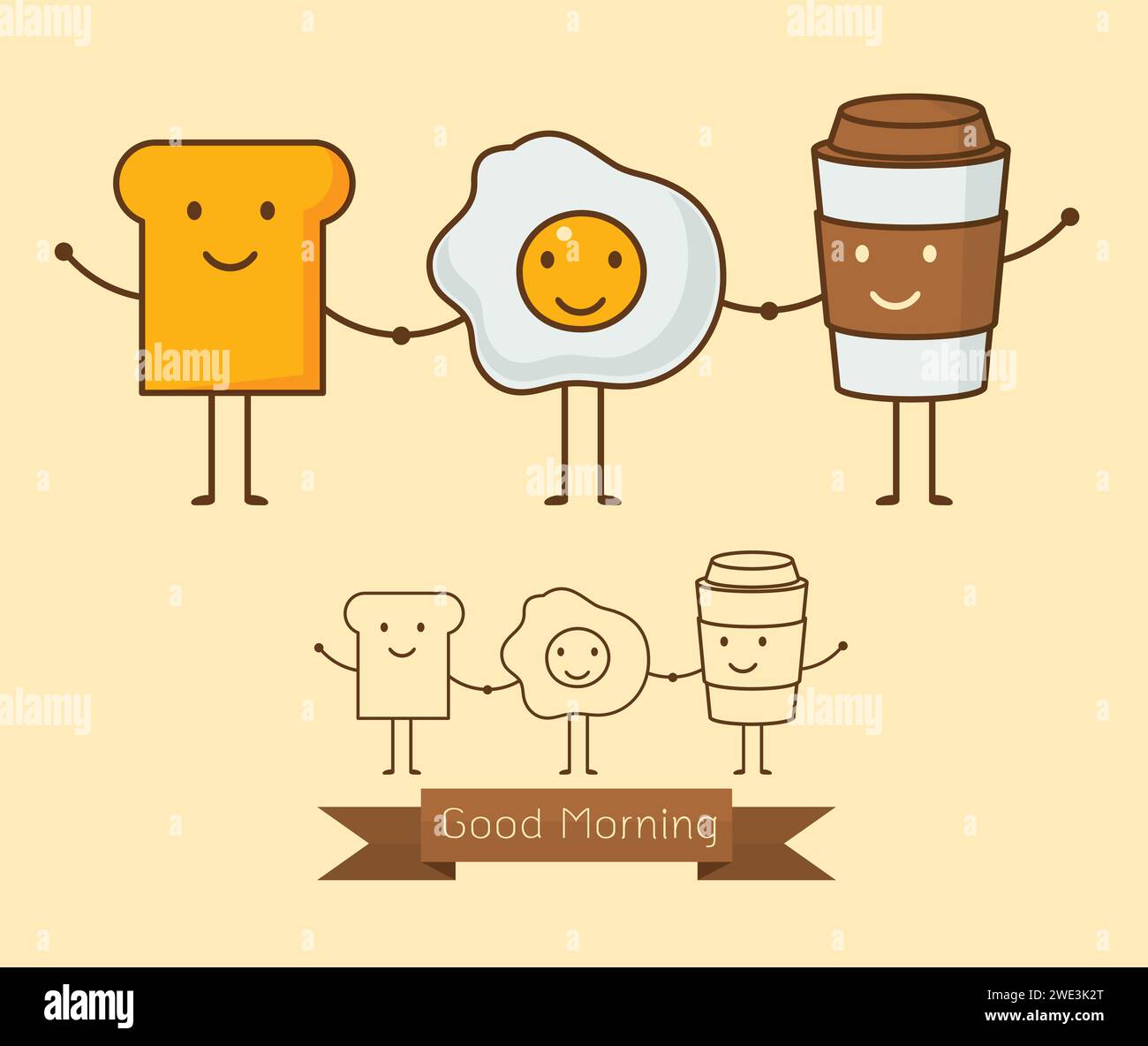 Best friends. Breakfast. Good morning. set of Cute picture cartoon icon ...
