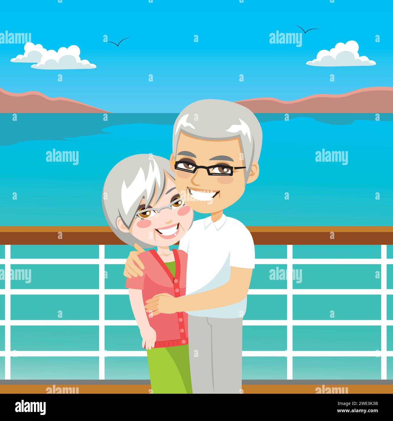 Mature woman boat illustration hi-res stock photography and images - Alamy