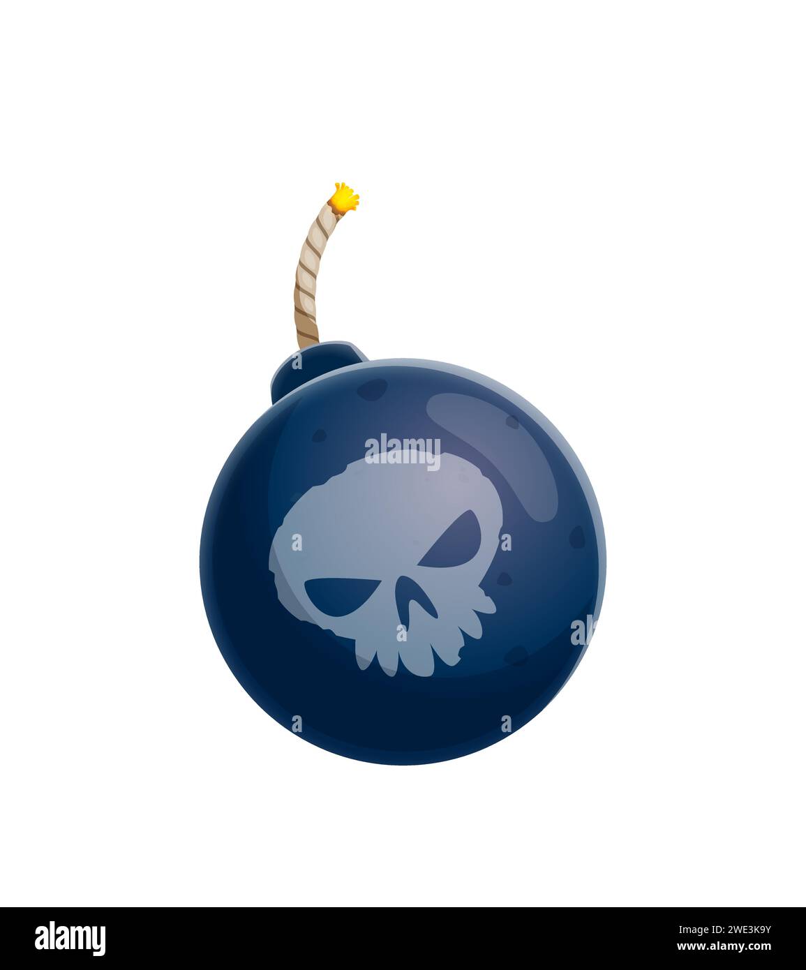 Pirate cannonball, isolated cartoon vector menacing bomb, forged from iron, bears the scars of battle. Its rough surface with skull and rope fuse tells tales of high seas adventures wars, and battles Stock Vector