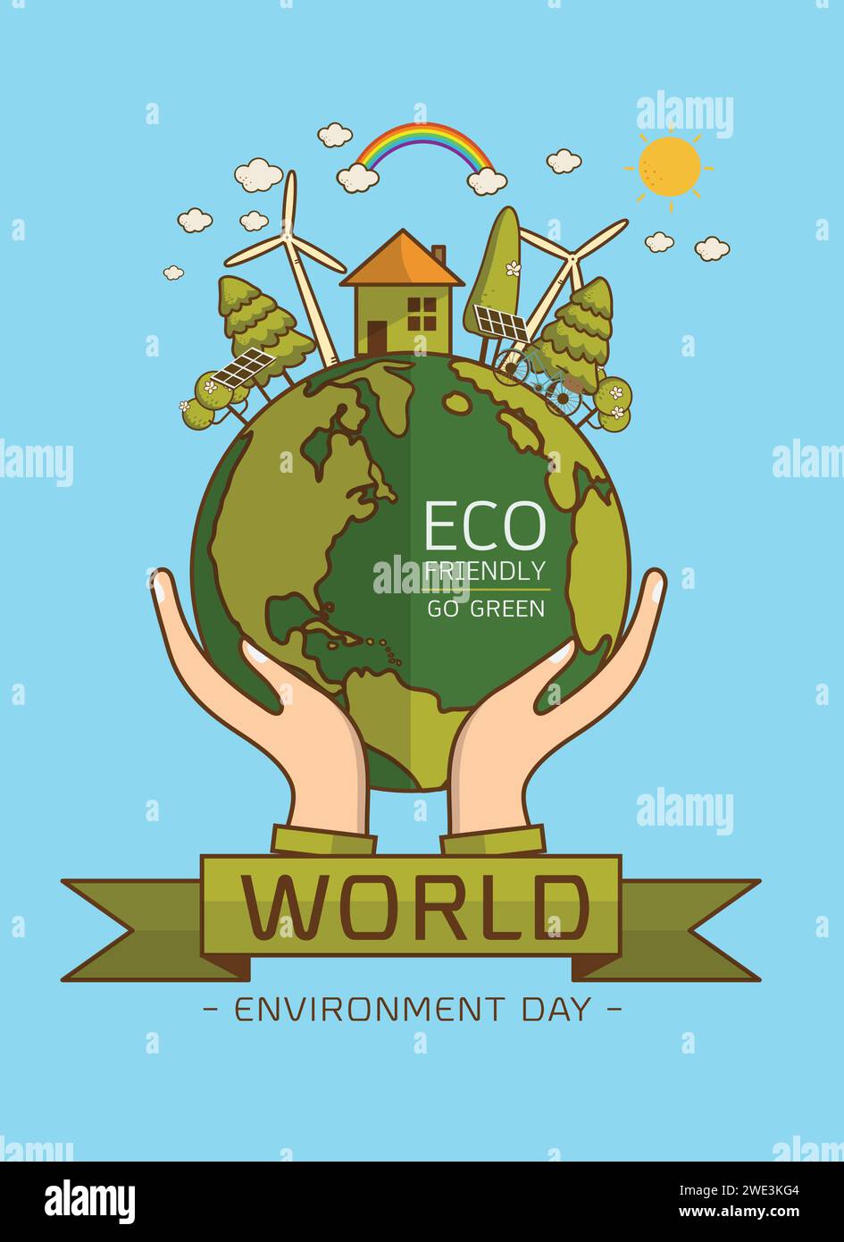 World Environment Day. Vector illustration with hands holding the earth ...