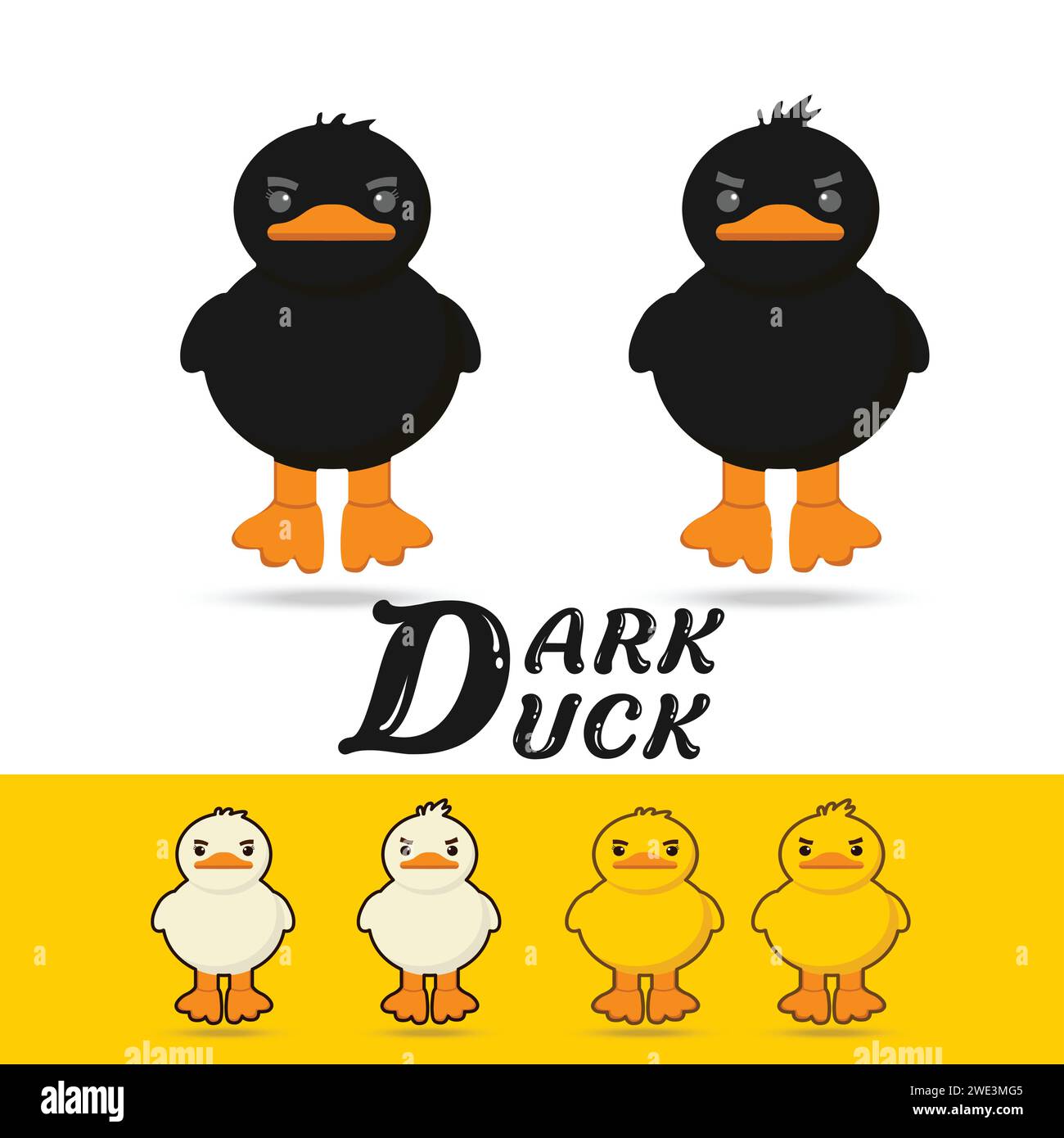 couple cute cartoon yellow duck,white duck , black duck on white background vector illustration Stock Vector