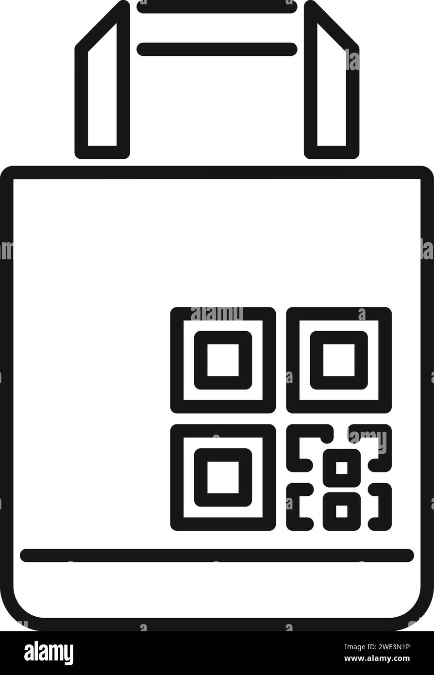 Label cell app icon outline vector. Scan paper bag. New pay app bar ...