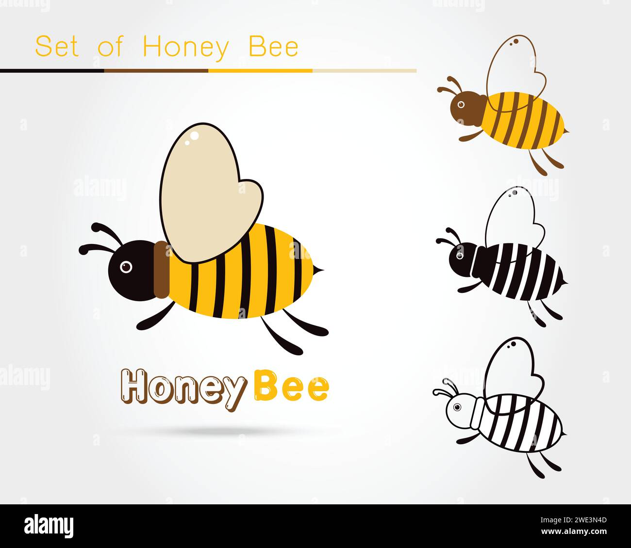 set of Bee logo icon isolated on white background. Honey flying bee ...