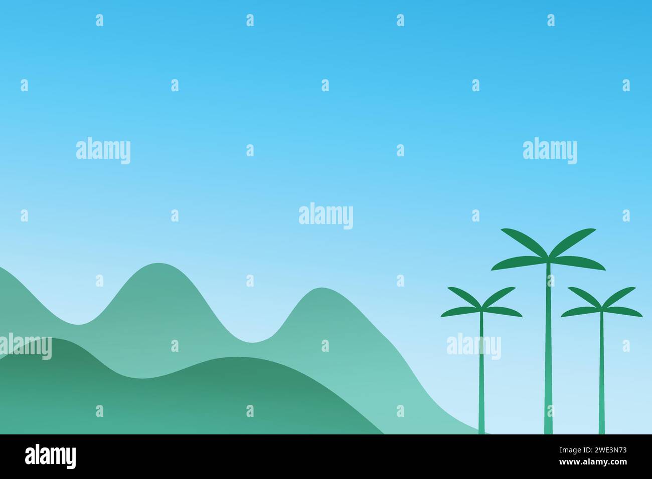 minimal mountain landscape with tree on blue background Vector illustration Stock Vector