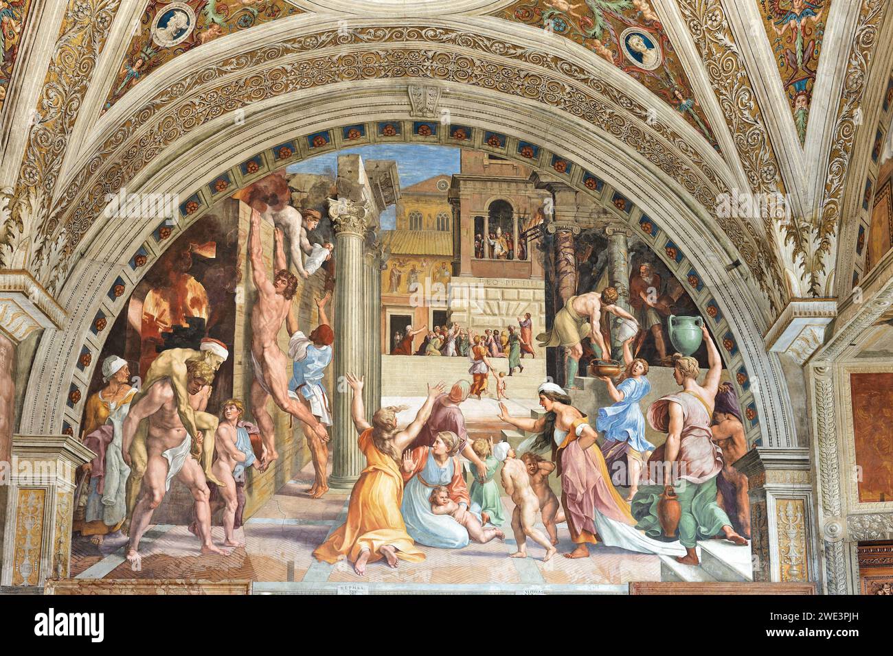 Fire in the Borgo; painting by Raphael in the Fire of Borgo room, one ...
