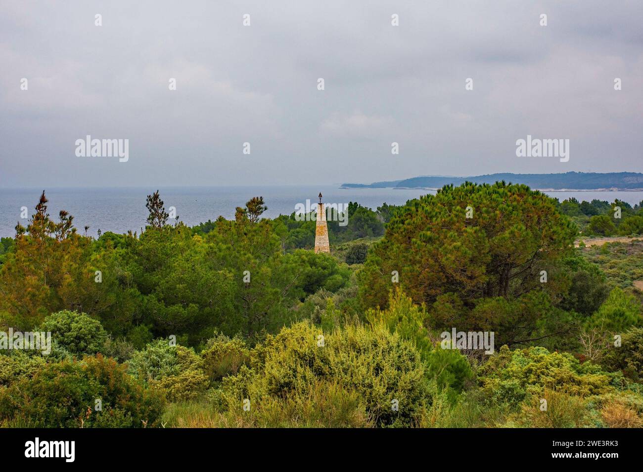 An Austro-Hungarian military tower in Kamenjak National Park on the Premantura peninsula of Medulin, Istria, Croatia. December Stock Photo