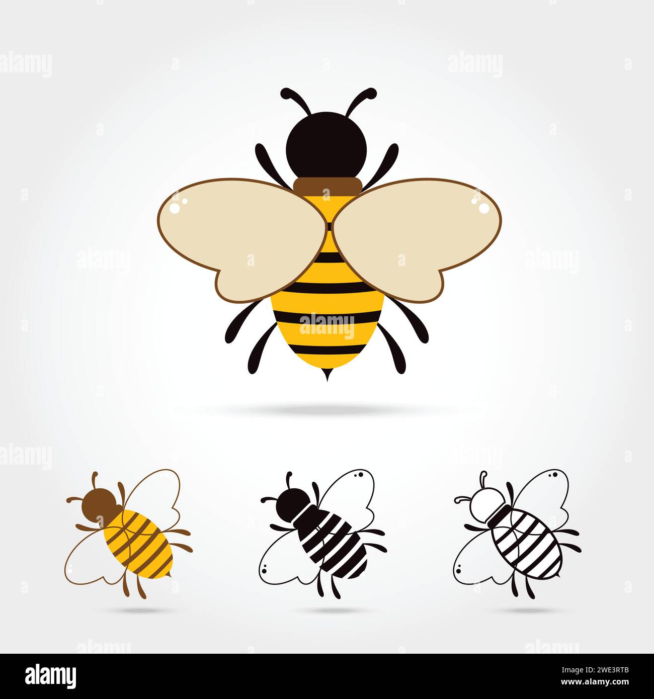 set of Bee logo icon isolated on white background. Honey flying bee ...