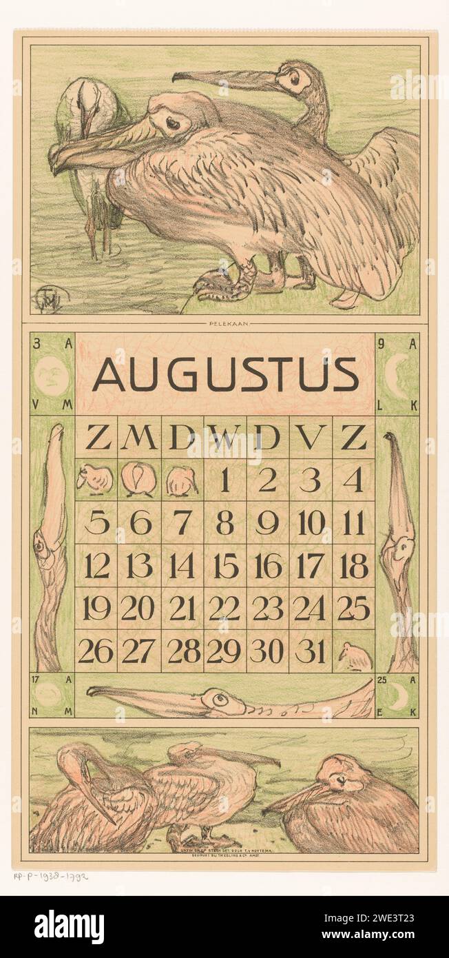 Calendar magazine Augustus with Pelicans, Theo Van Hoytema, 1916 print ...