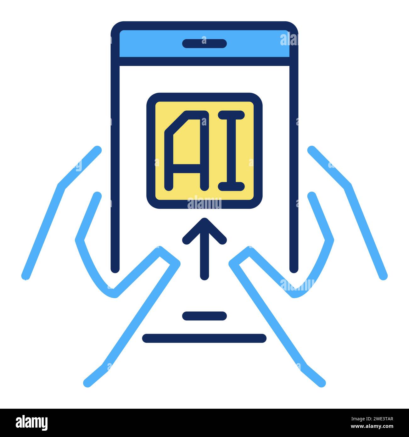 Hands Holding AI Smartphone vector Artificial Intelligence Tech concept ...