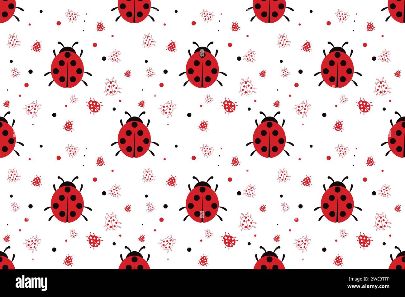 Seamless pattern with ladybugs flat on background. Vector texture illustration Stock Vector