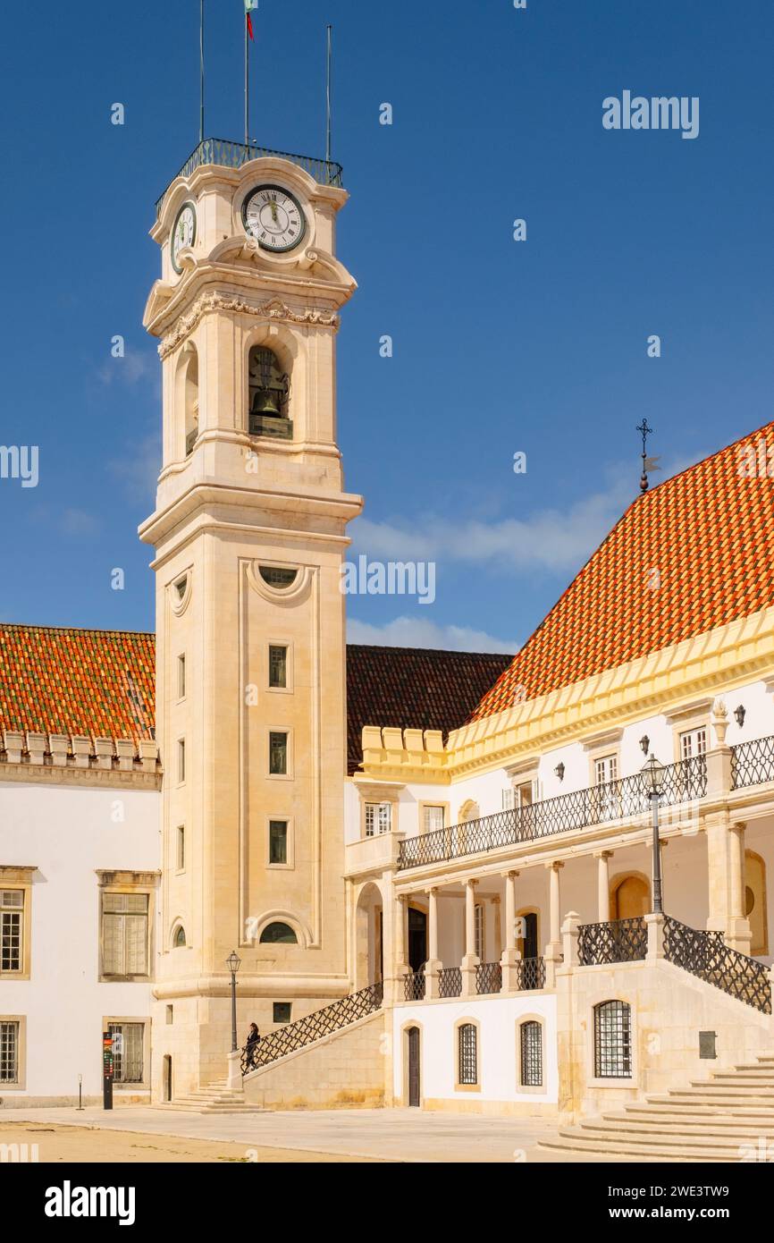 University of Coimbra courtyard and clock tower. Coimbra, Portugal, Europe. A UNESCO world heritage site Stock Photo