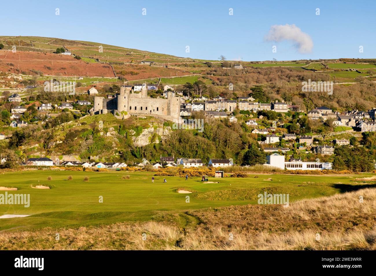 14 April 2023: Harlech, Gwynedd, Wales, UK - Harlech Castle and Harlech ...