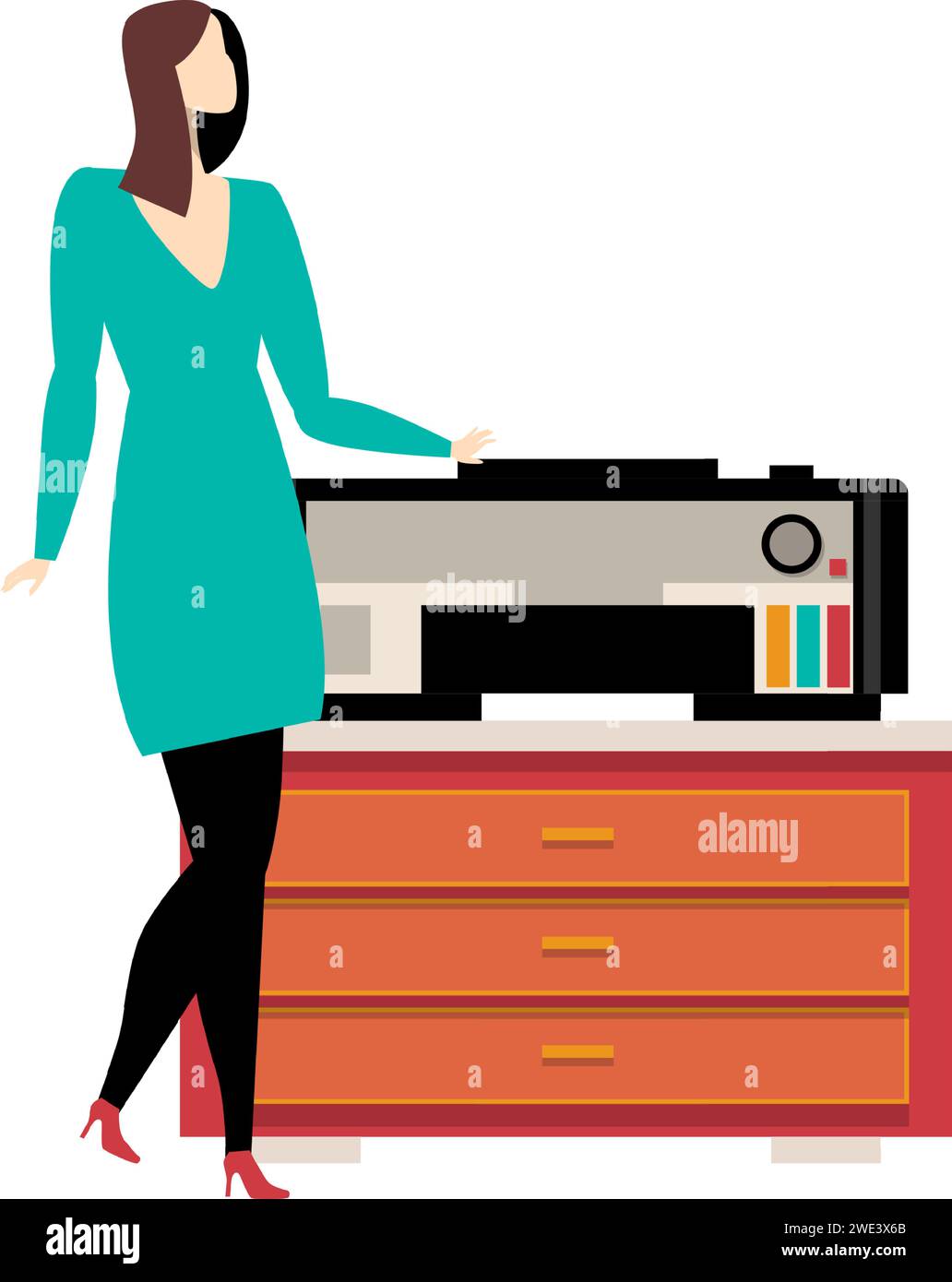 Business woman using office copier vector icon Stock Vector