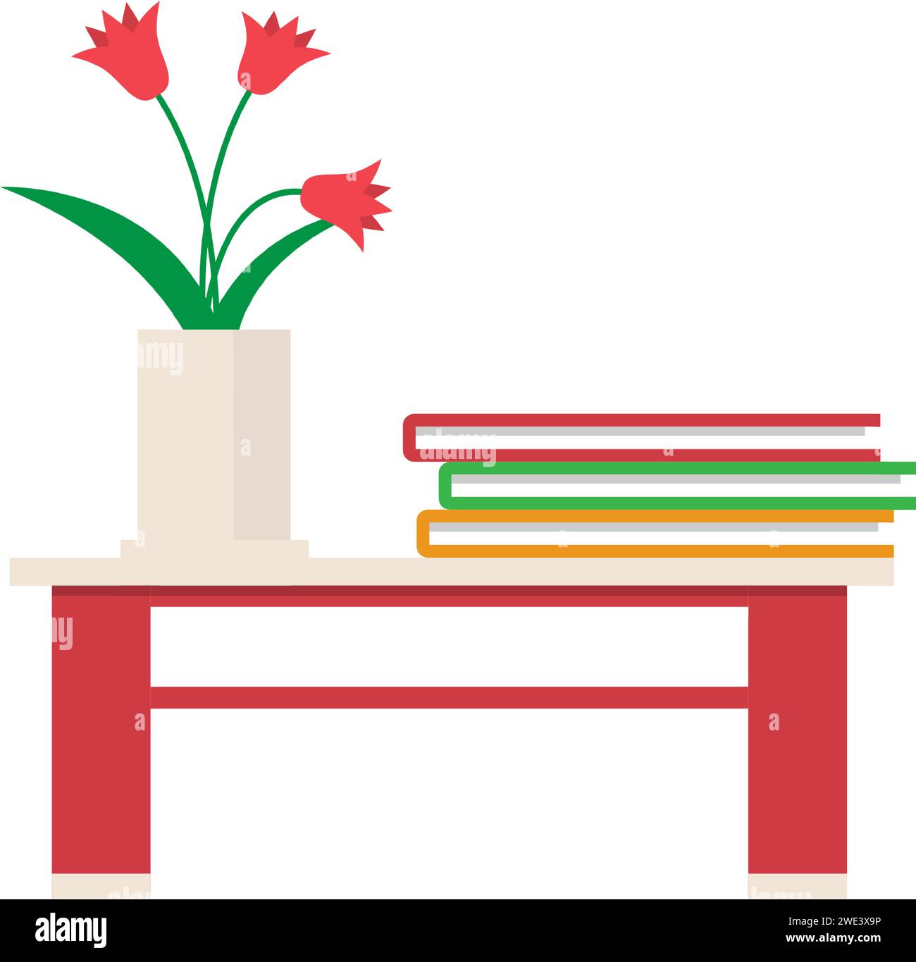 Office interior icon small table with book stack Stock Vector Image ...