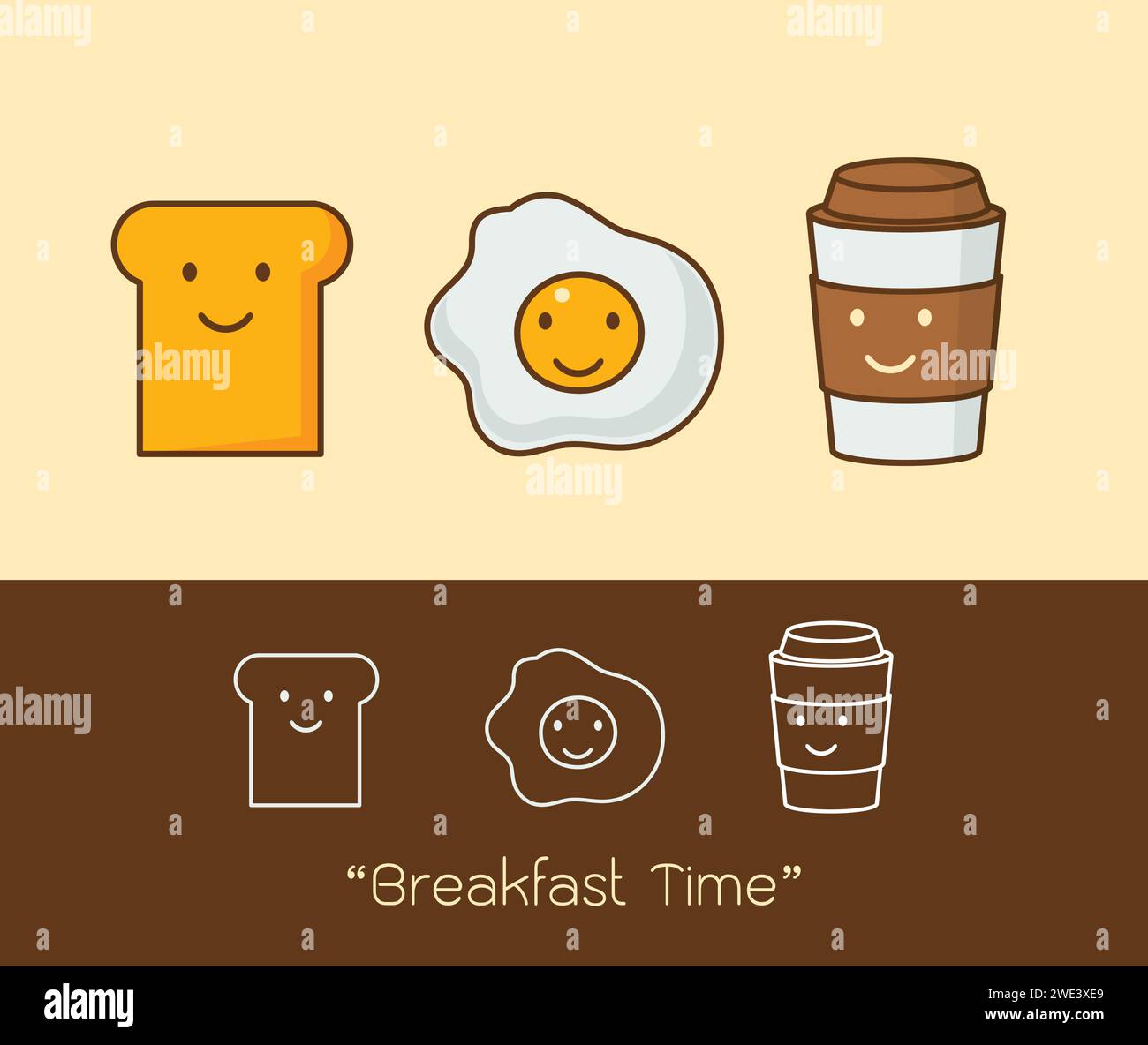 Best friends. Breakfast. Good morning. set of Cute picture cartoon icon ...
