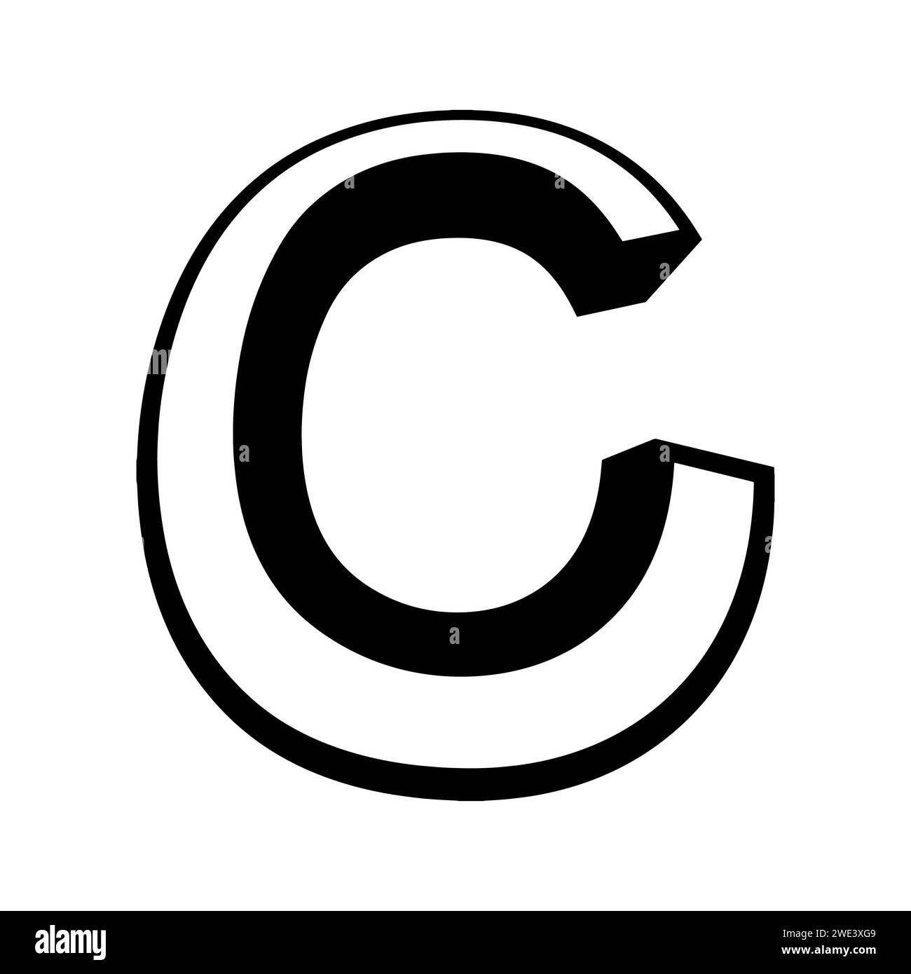 Logo letter c, tall slender font letter c perspective height Stock Vector