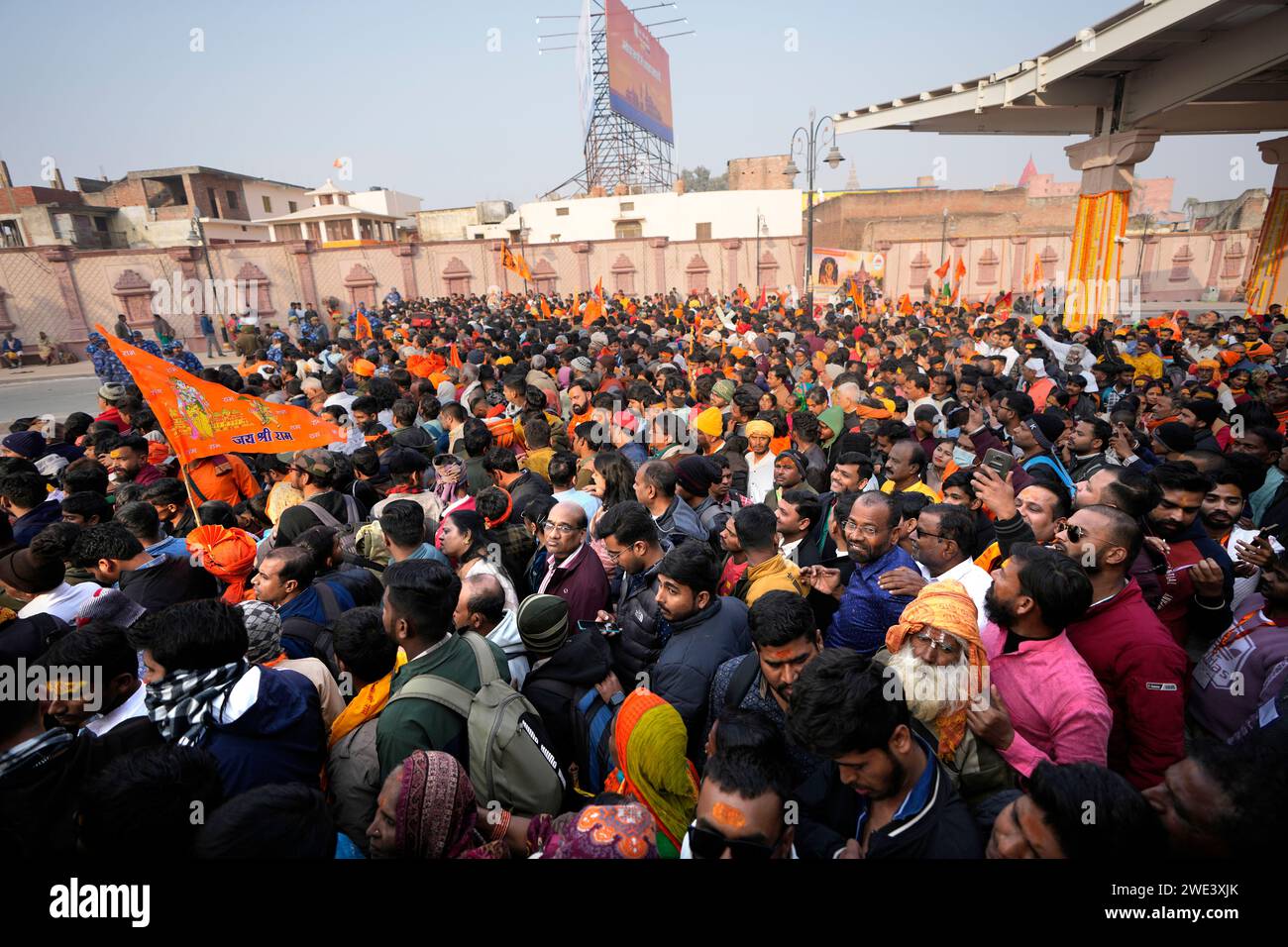 Devotees throng the newly opened Lord Ram temple, in Ayodhya, India ...