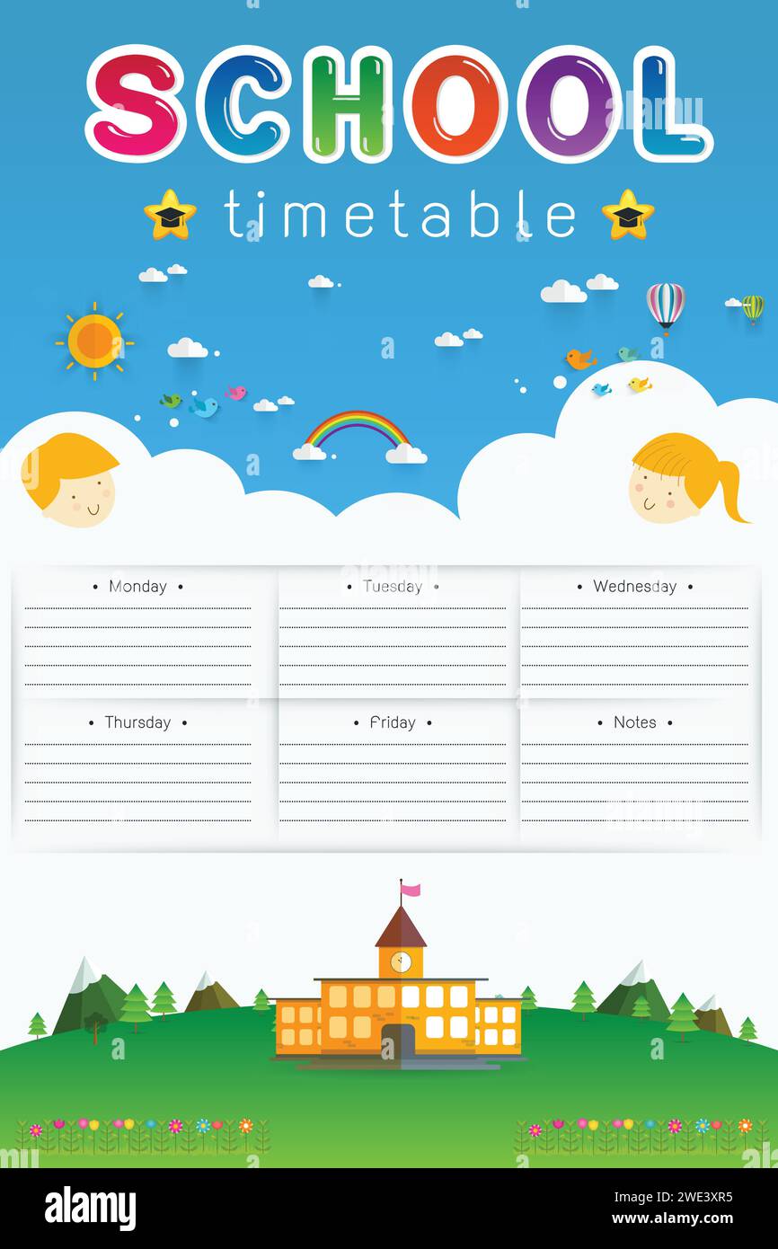 background frame design of School Timetable, Schedule,Weekly school timetable vector illustration Stock Vector