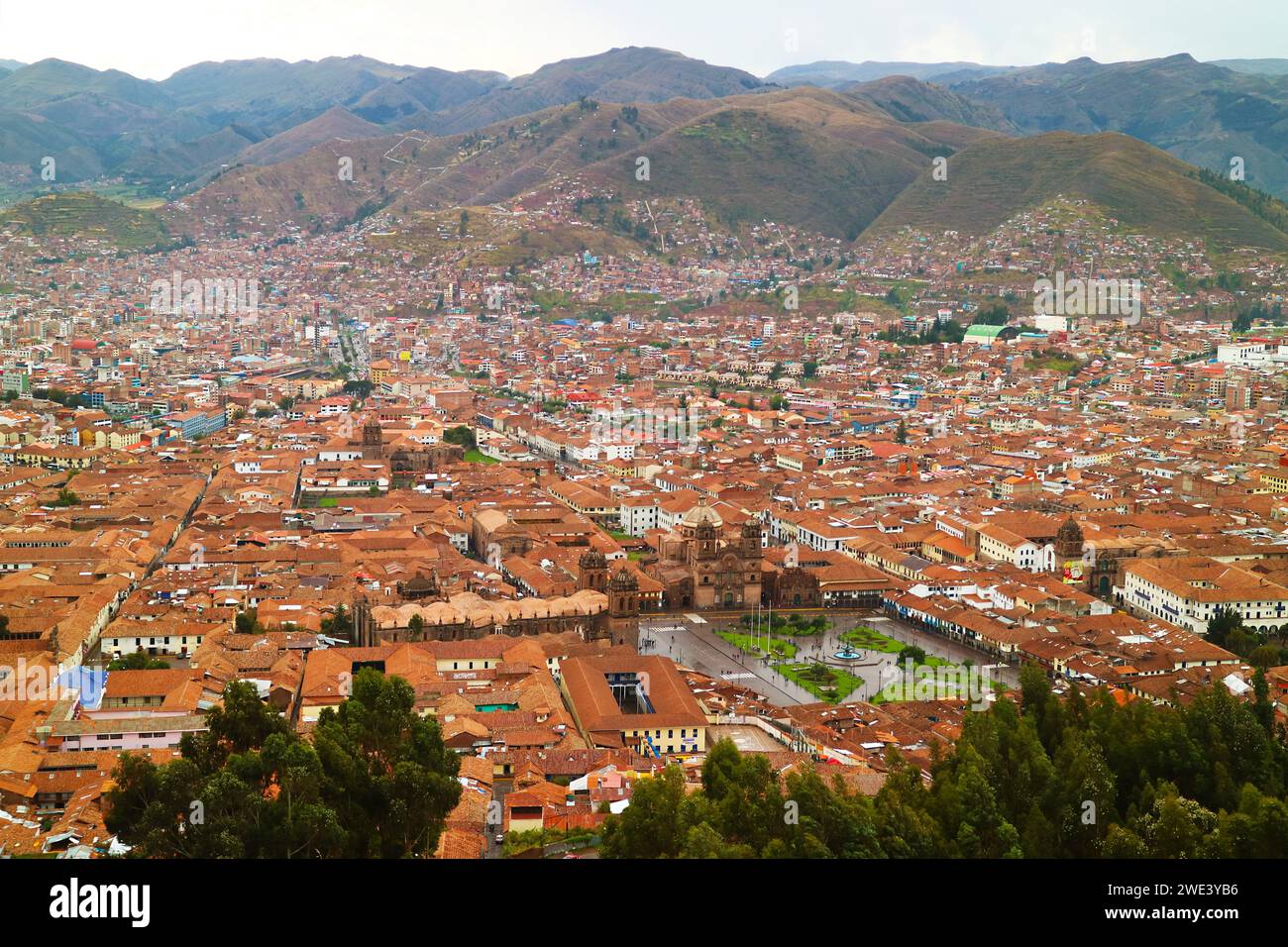 Stunning Aerial View of the Plaza de Armas Square in the Light Rain as ...