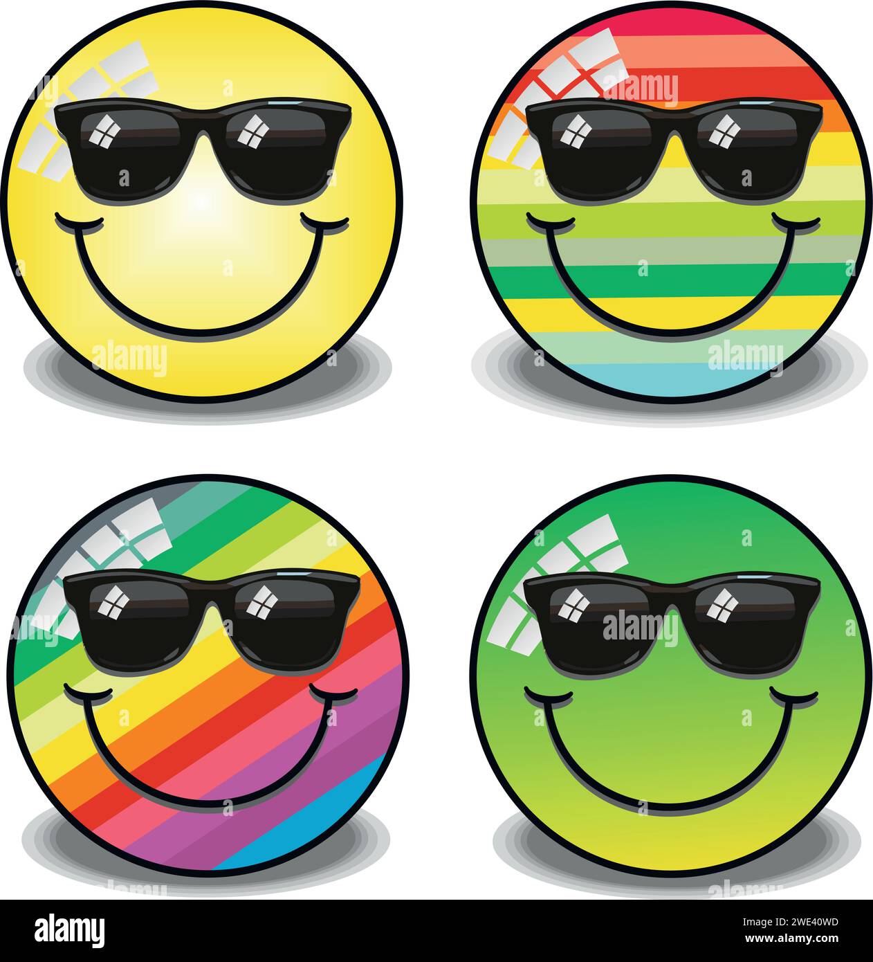 a set of smiley faces in different colors Stock Vector