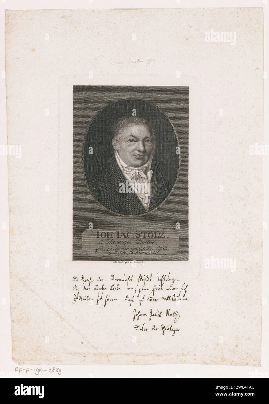 Portrait van Johann Jacob Stolz, Martin Esslinger, 1803 - 1821 print   paper steel engraving historical persons Stock Photo