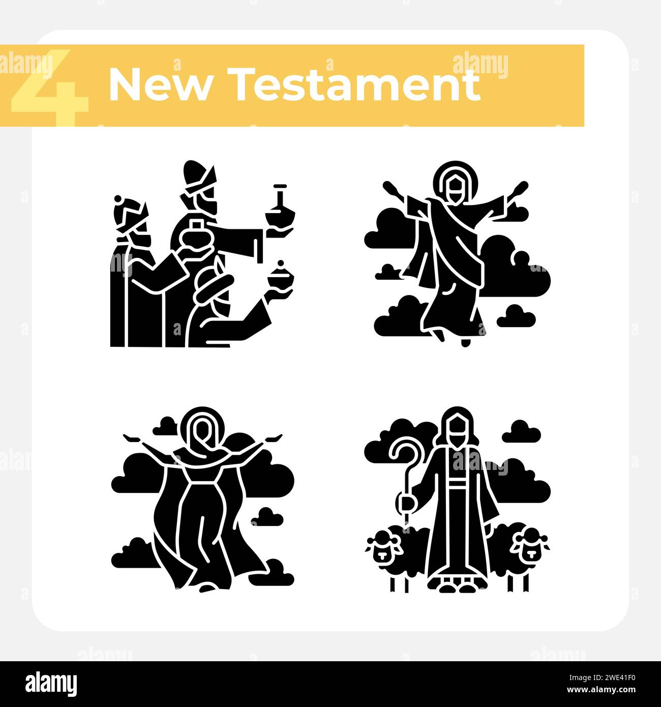 Religious scenes black glyph icons set on white space Stock Vector ...