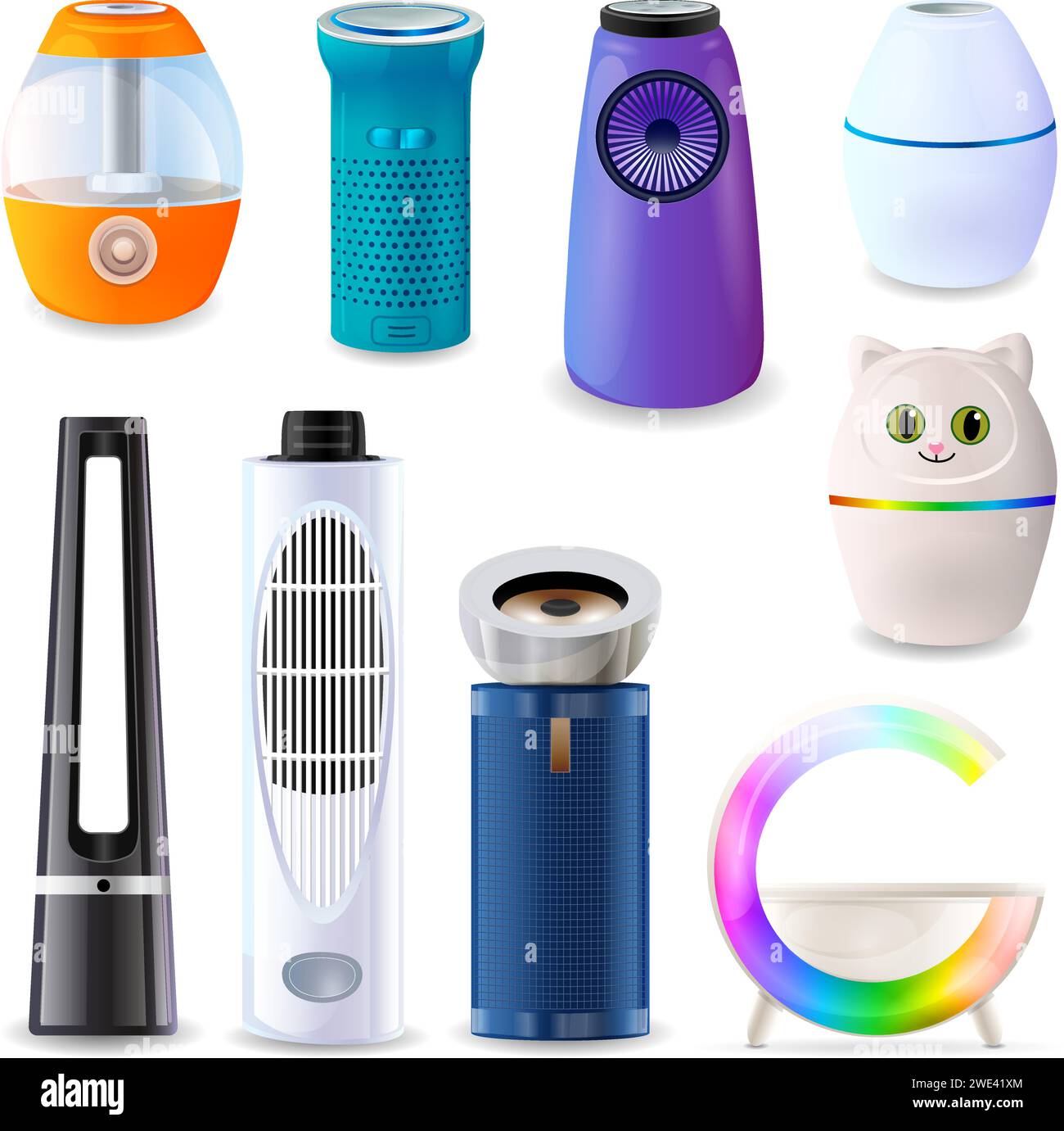 Air purifier icons set cartoon vector. Humidifier climate. Comfort care ...