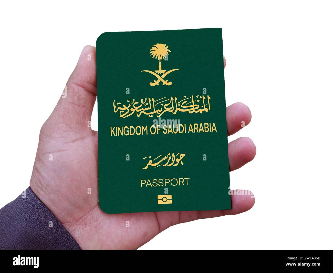 Saudi Arabia passport holding in hand Stock Photo Alamy