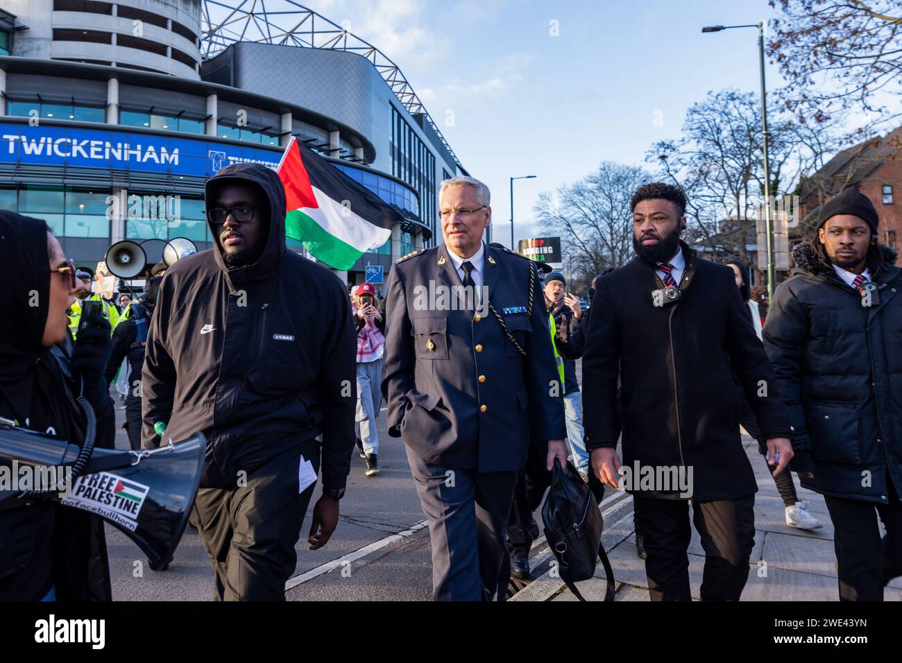 Twickenham, UK. 22nd January, 2024. Police officers and security guards
