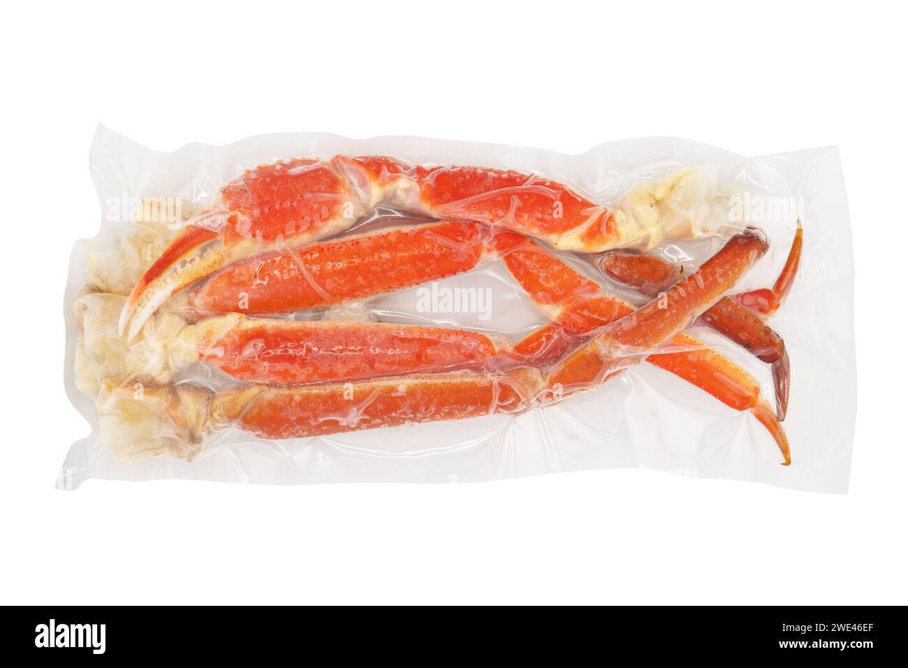 Vacuum packaged Peruvian Southern King crab leg isolated on a white