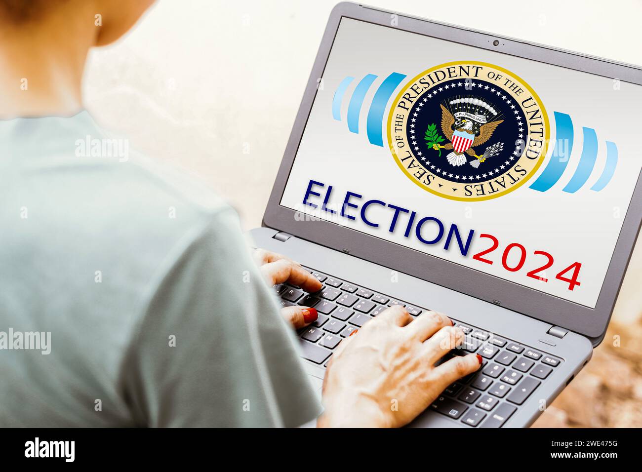 Brazil. 01st Jan, 2024. In this photo illustration, the US election 2024 logo seen displayed on a laptop. Credit: SOPA Images Limited/Alamy Live News Stock Photo