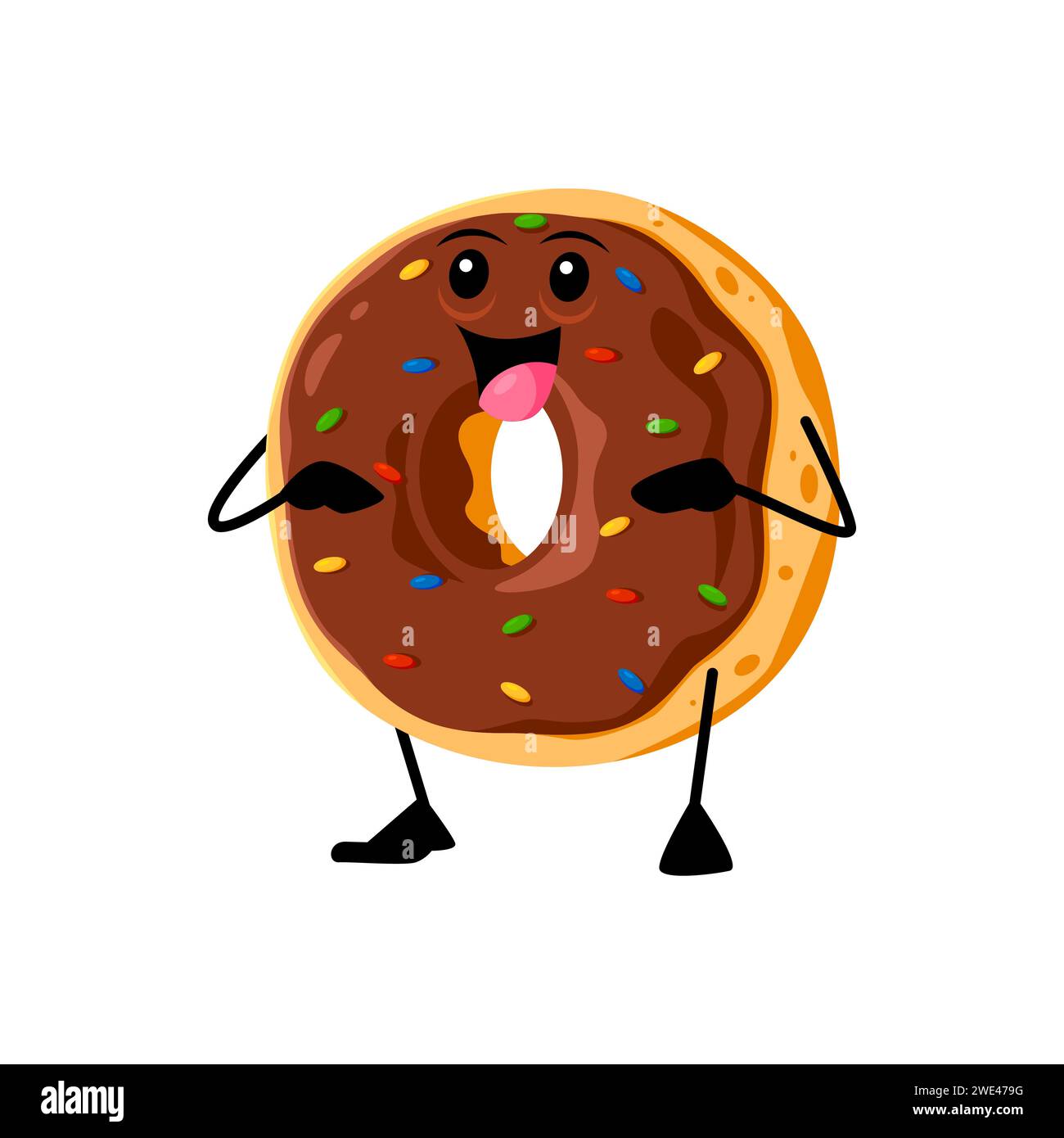 Cartoon cheerful donut breakfast character. Isolated vector bakery ...