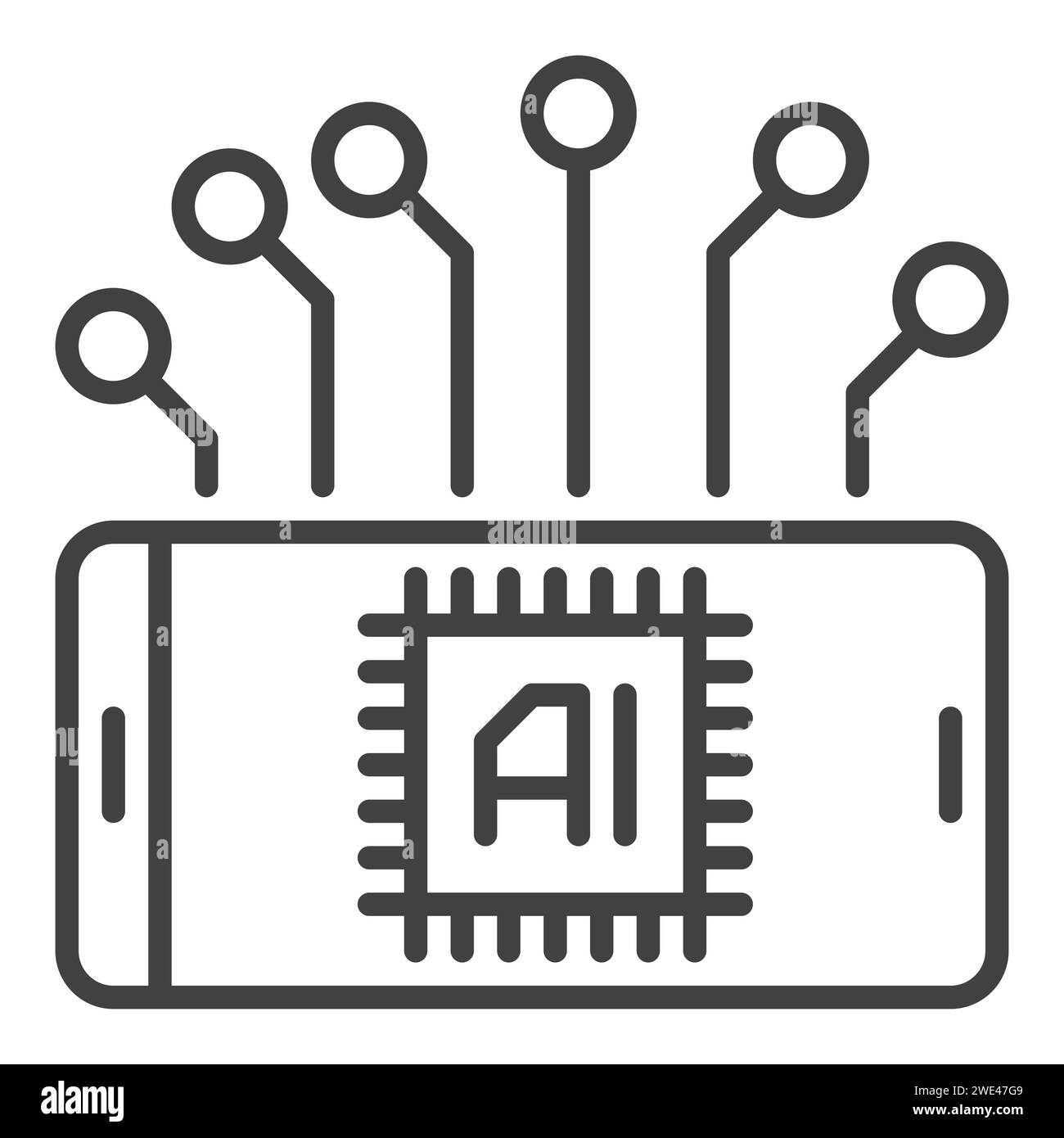 Smartphone with Artificial Intelligence AI vector concept thin line ...