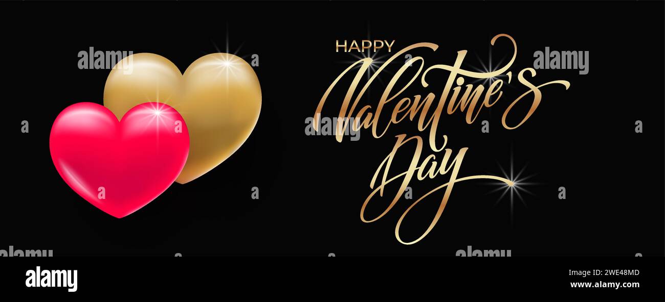 Happy Valentine's Day stylish black and gold. Vector handwritten ...