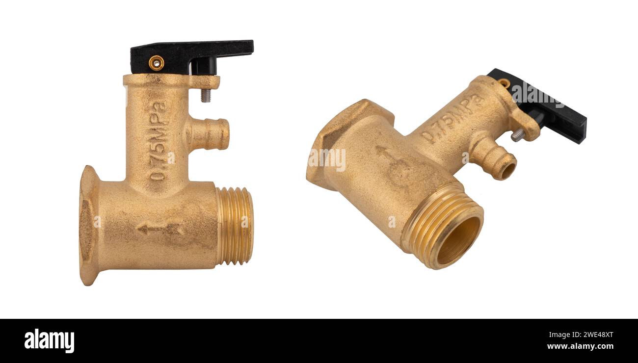 Bronze plumbing fitting for pipes isolated on white background. Brass water fitting adapter