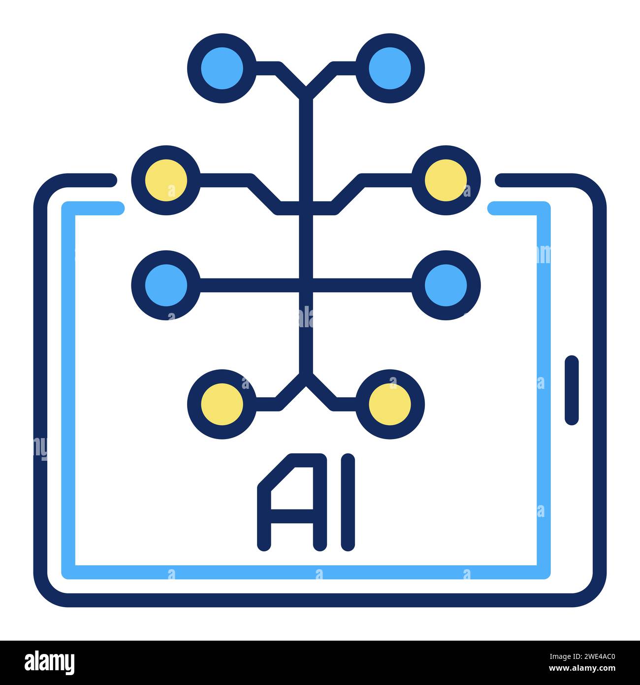 Tablet Screen with AI Brain vector Artificial Intelligence concept colored icon or design element Stock Vector